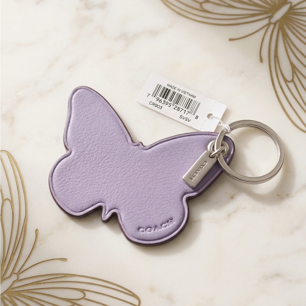 COACH Lilac Butterfly Leather Keychain NWT